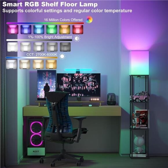 SUNMORY Floor Lamp with Shelves, Smart APP Control Standing Lamp with RGB Bulb - Picture 2 of 8